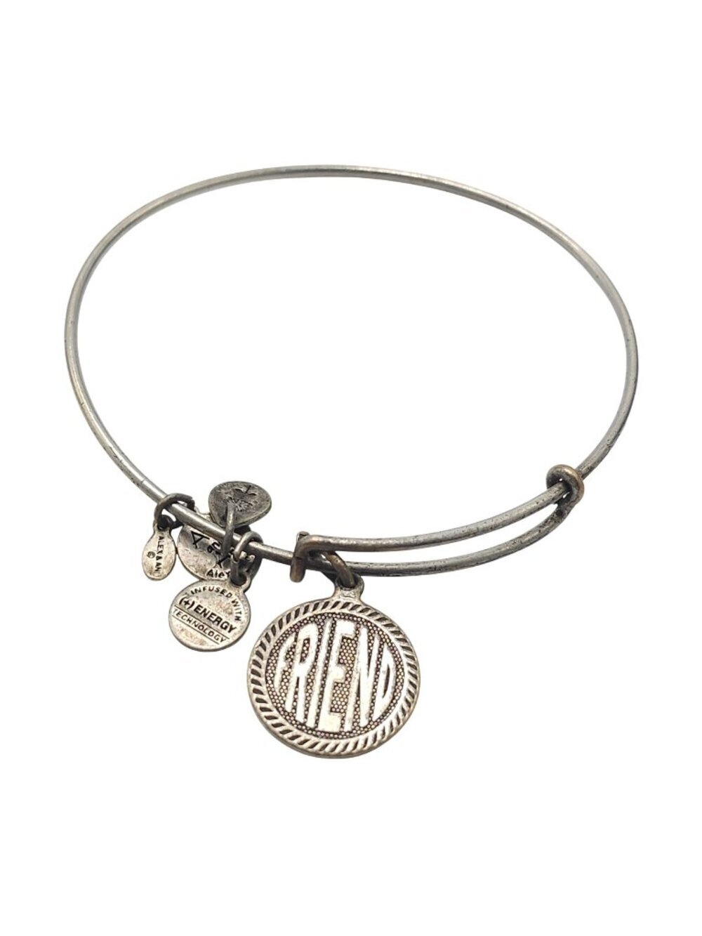 Alex And Ani Silver-Tone "Friend" Charm Bangle Bracelet With Energy Technology